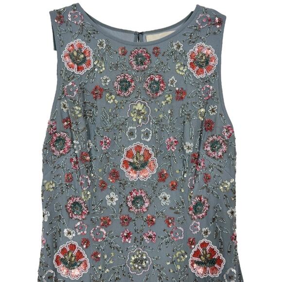 Anthropologie BHLDN Zelma Floral Beaded Embellished Dress 2 Blue Pink Short - Picture 5 of 9
